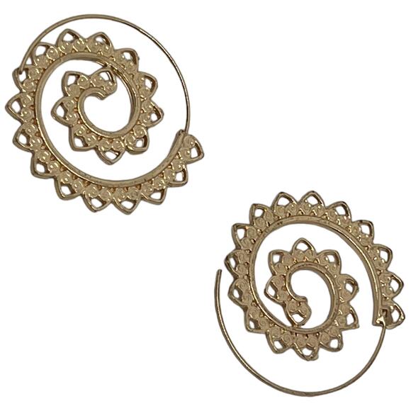 Gold Thread Through Swirl Boho Hoop Earrings – 1.5" x 1.5", Good Condition - Picture 2 of 6